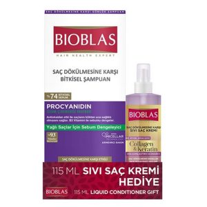 Sampon anticadere Bioblas pentru par gras cu Procianidina 360ml + 115ml balsam lichid Bioblas cu colagen